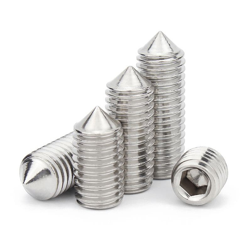 สกรู ตัวหนอน หกเหลี่ยม ปลายแหลม สแตนเลส 304 เกลียวมิล หยาบ M5 M6 M8 / Hex Socket Set Screw w/ Cone Point SUS304 M5 M6 M8