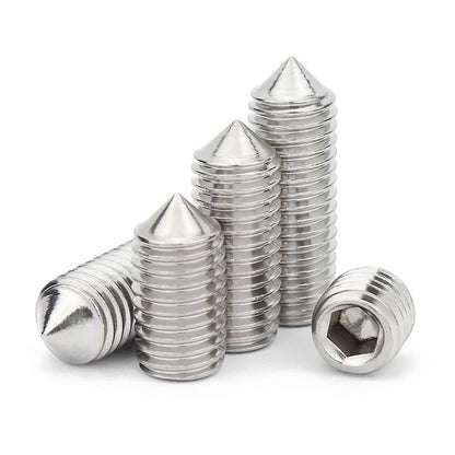 สกรู ตัวหนอน หกเหลี่ยม ปลายแหลม สแตนเลส 304 เกลียวมิล หยาบ M5 M6 M8 / Hex Socket Set Screw w/ Cone Point SUS304 M5 M6 M8