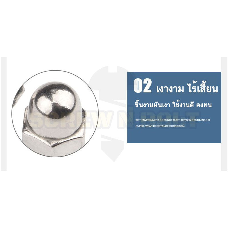 หัวน็อต ตัวเมีย หมวก สแตนเลส 304 เกลียวมิล หยาบ M12 M14 M16 / Hexagon Domed Cap Nut SUS304 M12 M14 M16