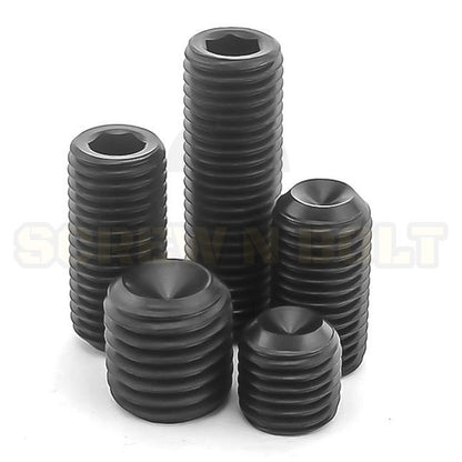 สกรู ตัวหนอน ขัน หกเหลี่ยม ปลายตัด เหล็กแข็ง 12.9 เกลียวหุน #8 #10 / Hex Socket Set Screw Cup Point Gr. 12.9