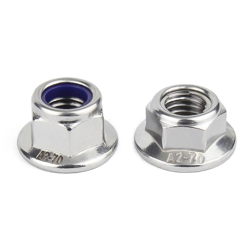 หัวน็อต ตัวเมีย ล็อค ไนลอน ติดแหวน สแตนเลส 304 เกลียวมิล หยาบ M8 M10 M12 / Flange Nylon Insert Lock Nut SUS M8 M10 M12