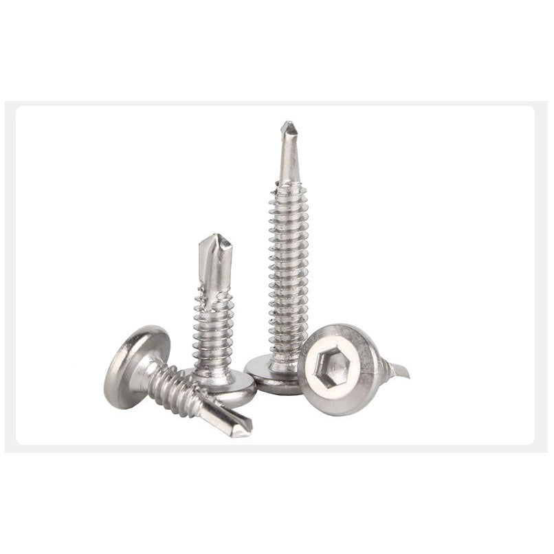 น็อต สกรู หัวกลมแบน หกเหลี่ยม สแตนเลส 410 ปลายสว่าน #12 #14 / Round Flat Head Hex Socket Drilling Screw SUS410 #12 #14