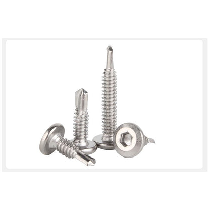 น็อต สกรู หัวกลมแบน หกเหลี่ยม สแตนเลส 410 ปลายสว่าน #12 #14 / Round Flat Head Hex Socket Drilling Screw SUS410 #12 #14