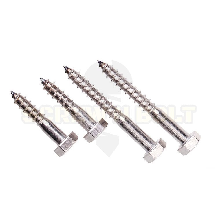 น็อต สกรู หัวเหลี่ยม สกรูงานไม้ ยึดไม้ สแตนเลส 304 เกลียวปล่อย ขันไม้ M6 M8 M10 / Hex Head Wood / Lag Screw
