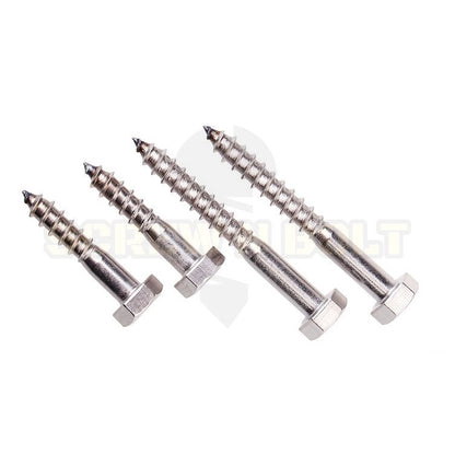 น็อต สกรู หัวเหลี่ยม สกรูงานไม้ ยึดไม้ สแตนเลส 304 เกลียวปล่อย ขันไม้ M6 M8 M10 / Hex Head Wood / Lag Screw