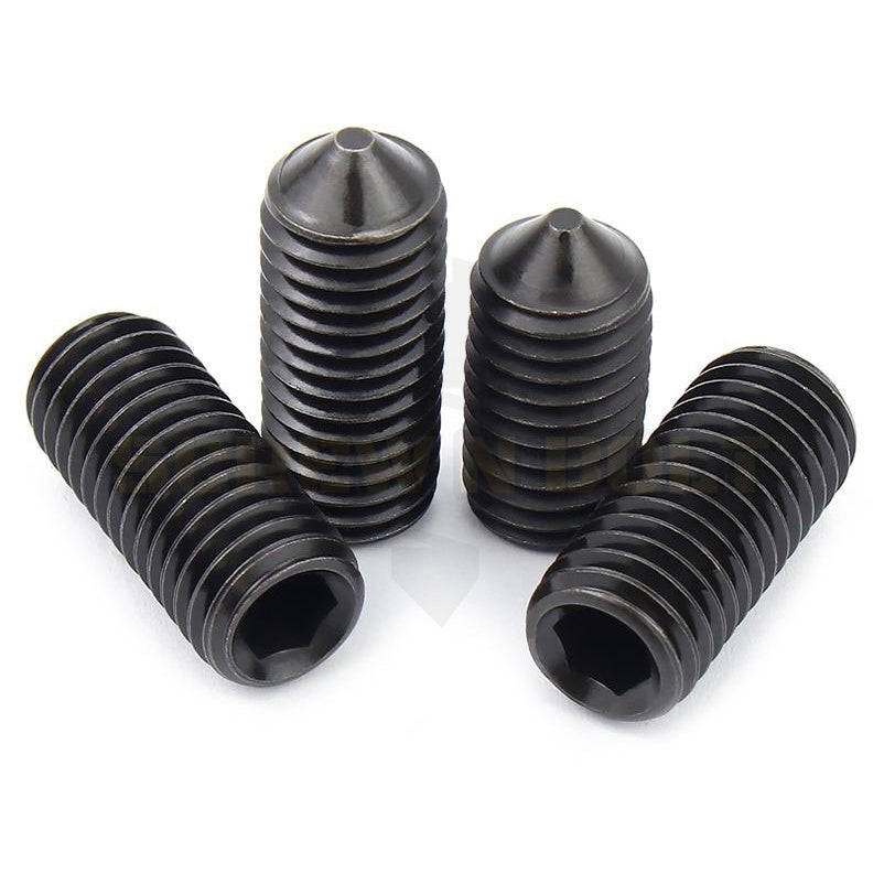 สกรู ตัวหนอน ขัน หกเหลี่ยม ปลายแหลม เหล็กแข็ง 12.9 เกลียวมิล หยาบ M10 M12 / Hex Socket Set Screw Cone Point Gr. 12.9