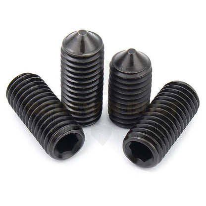 สกรู ตัวหนอน ขัน หกเหลี่ยม ปลายแหลม เหล็กแข็ง 12.9 เกลียวมิล หยาบ M10 M12 / Hex Socket Set Screw Cone Point Gr. 12.9