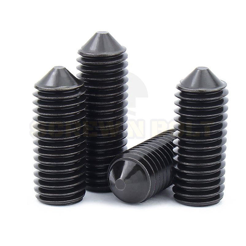 สกรู ตัวหนอน ขัน หกเหลี่ยม ปลายแหลม เหล็กแข็ง 12.9 เกลียวมิล หยาบ M10 M12 / Hex Socket Set Screw Cone Point Gr. 12.9