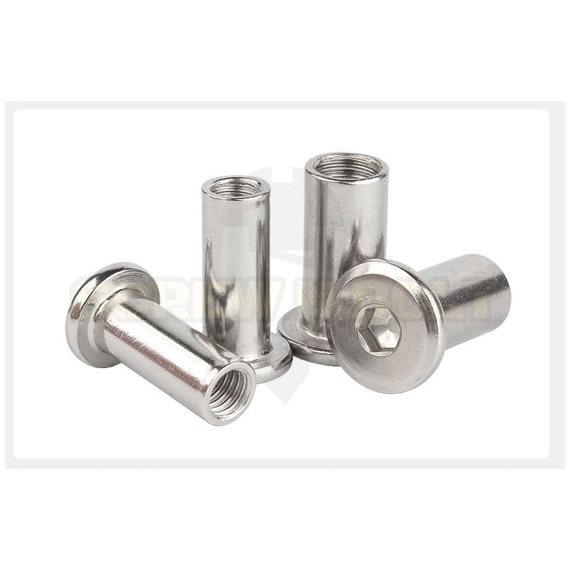 สกรูตัวเมีย เกลียวใน หัวจม กลมแบน งานเฟอร์ สแตนเลส 304 เกลียวมิล หยาบ M3 M4 M5 / Round Flat Socket Insert Nut SUS304