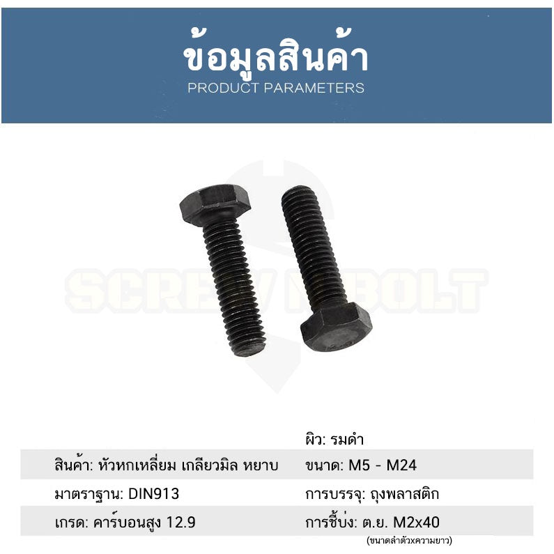 น็อต สกรู หัว หกเหลี่ยม โบลท์ เหล็กแข็ง 12.9 เกลียวมิล หยาบ M12 / Hexagon Head Screw/Bolt Metric Thread Grade 12.9