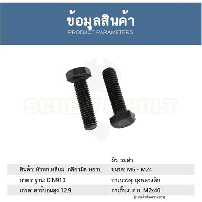 น็อต สกรู หัว หกเหลี่ยม โบลท์ เหล็กแข็ง 12.9 เกลียวมิล หยาบ M12 / Hexagon Head Screw/Bolt Metric Thread Grade 12.9
