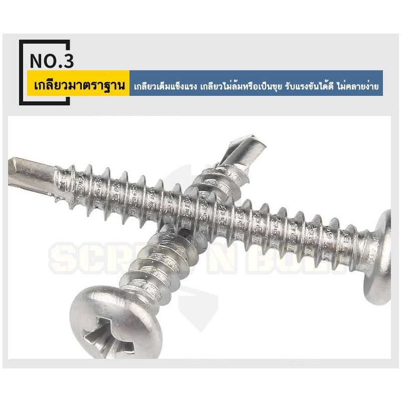 น็อต สกรู หัวกลม หัวแพน แฉก สแตนเลส 410 ปลายสว่าน #8 #10 #12 / Pan Head Phillip Self Drilling Screw SUS410 #8 #10 #12