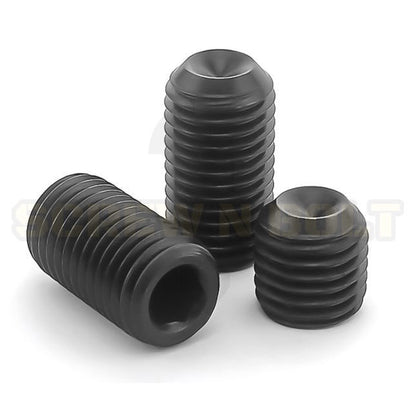 สกรู ตัวหนอน ขัน หกเหลี่ยม ปลายตัด เหล็กแข็ง 12.9 เกลียวหุน #2 #4 #6 / Hex Socket Set Screw Cup Point Gr. 12.9