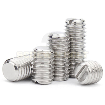 สกรู ตัวหนอน ผ่าหัว ปลายตัด สแตนเลส 304 เกลียวมิล หยาบ M2 M2.5 M3 M4 / Slotted Set Screw w/ Cup Point SUS304