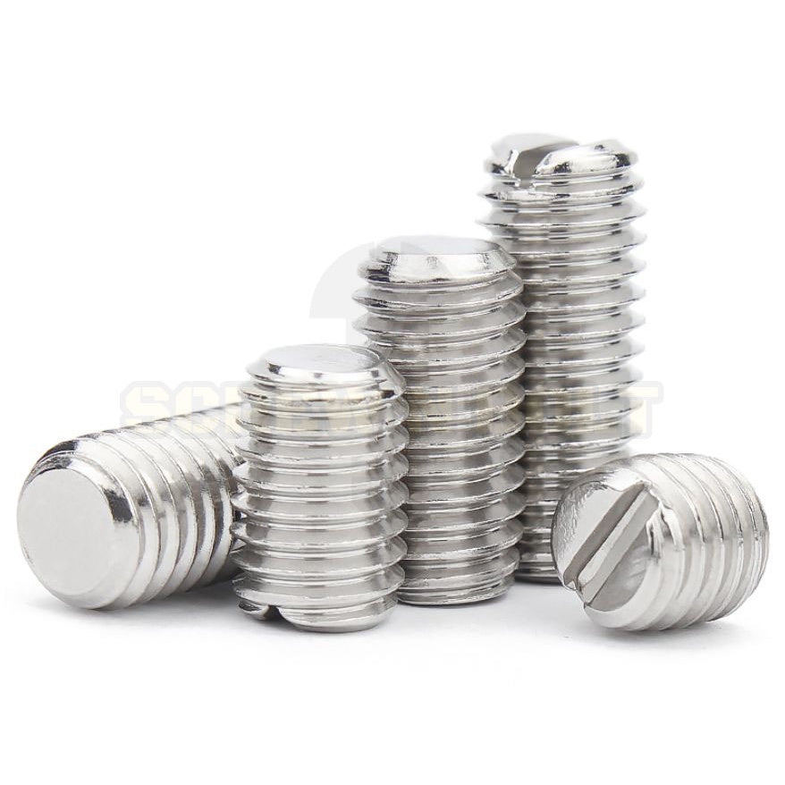 สกรู ตัวหนอน ผ่าหัว ปลายตัด สแตนเลส 304 เกลียวมิล หยาบ M5 M6 M8 M10 / Slotted Set Screw w/ Cup Point SUS304