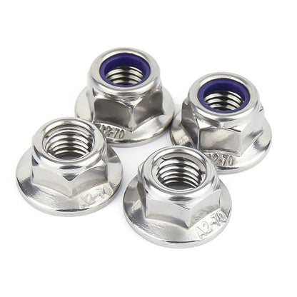 หัวน็อต ตัวเมีย ล็อค ไนลอน ติดแหวน สแตนเลส 304 เกลียวมิล หยาบ M8 M10 M12 / Flange Nylon Insert Lock Nut SUS M8 M10 M12