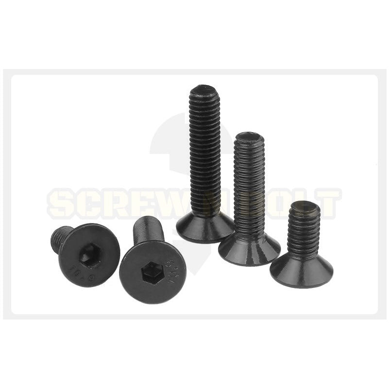น็อต สกรู หัวจม เตเปอร์ เหล็กแข็ง 10.9 เกลียวหุน #4 #6 #8 #10 / Flat Head Hex Socket Machine Screw Grade 10.9