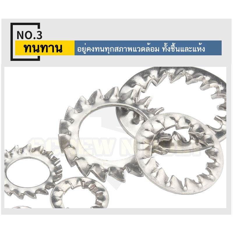 แหวนจักร นอก ถี่นอก กันคลาย สแตนเลส 304 ถี่นอก M3 M4 M5 M6 M8 / External Toothed Lock Washer SUS304 M3 M4 M5 M6 M8