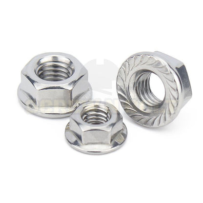 หัวน็อต ตัวเมีย ติดแหวน สแตนเลส 304 เกลียวมิล หยาบ M12 M14 M16 / Hexagon Flange Nut /w Serration SUS304 M12 M14 M16