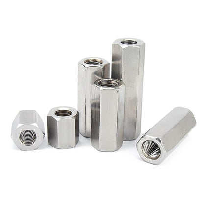 ข้อต่อสตัด หัวน็อต ตัวเมีย ยาว สแตนเลส 304 เกลียวมิล หยาบ M12 M16 / Hex Connector Coupling Nut SUS304 M12 M16