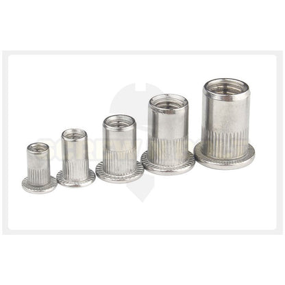 รีเวทนัท ขอบเรียบ สำหรับแผ่นบอร์ด สแตนเลส 304 เกลียวมิล หยาบ M3 M4 M5 M6 M8 M10 M12 / Flat Head Rivet Nut, SUS304
