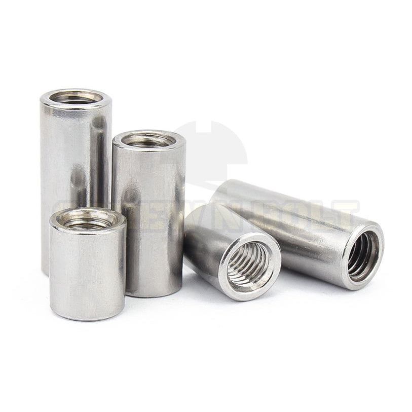 ข้อต่อสตัด ตัวเมีย แบบกลม ยาว สแตนเลส 304 เกลียวมิล หยาบ M10 M12 M14 M16 / Cylinder Coupling Nut SUS304