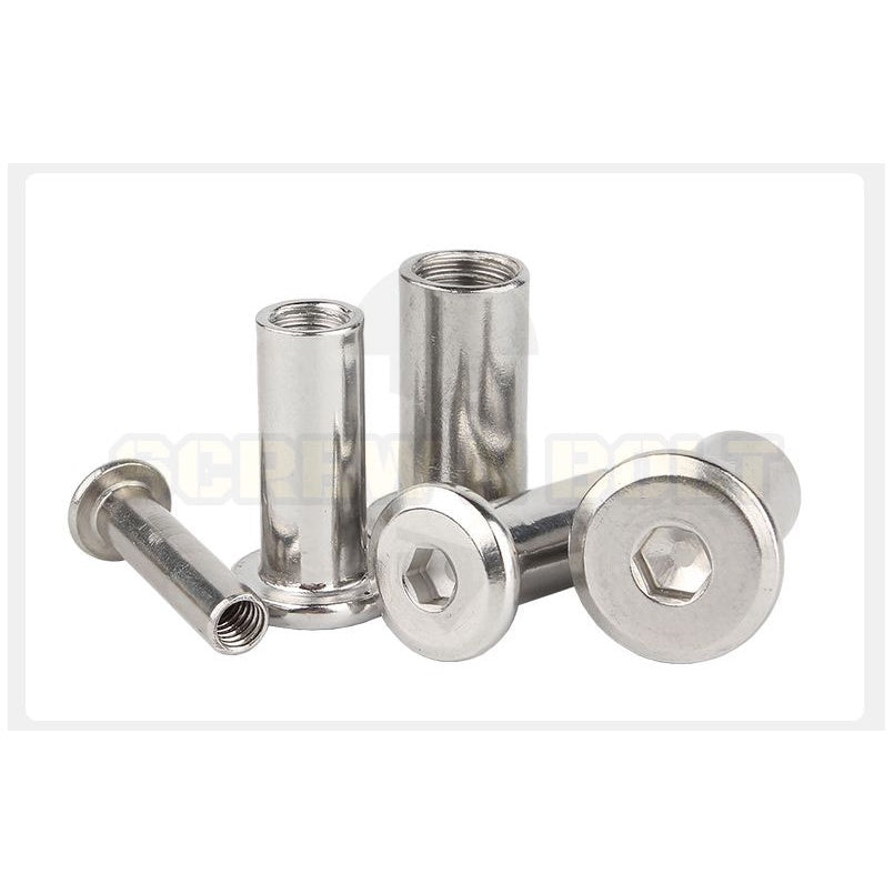 สกรูตัวเมีย เกลียวใน หัวจม กลมแบน งานเฟอร์ สแตนเลส 304 เกลียวมิล หยาบ M3 M4 M5 / Round Flat Socket Insert Nut SUS304