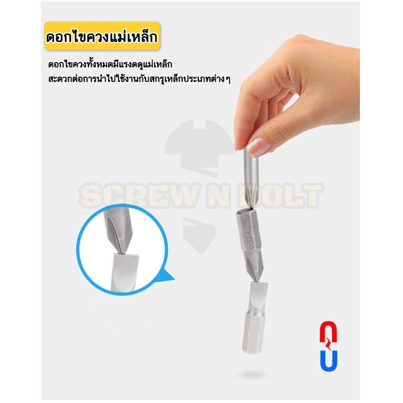 ดอกไขควง แม่เหล็ก ตัวยู U 6.35(1/4") x 25 mm. เหล็กเกรด S2 HA4 HA4.5 HA5 HA6 / U Shaped Screwdriver Bit S2 Steel