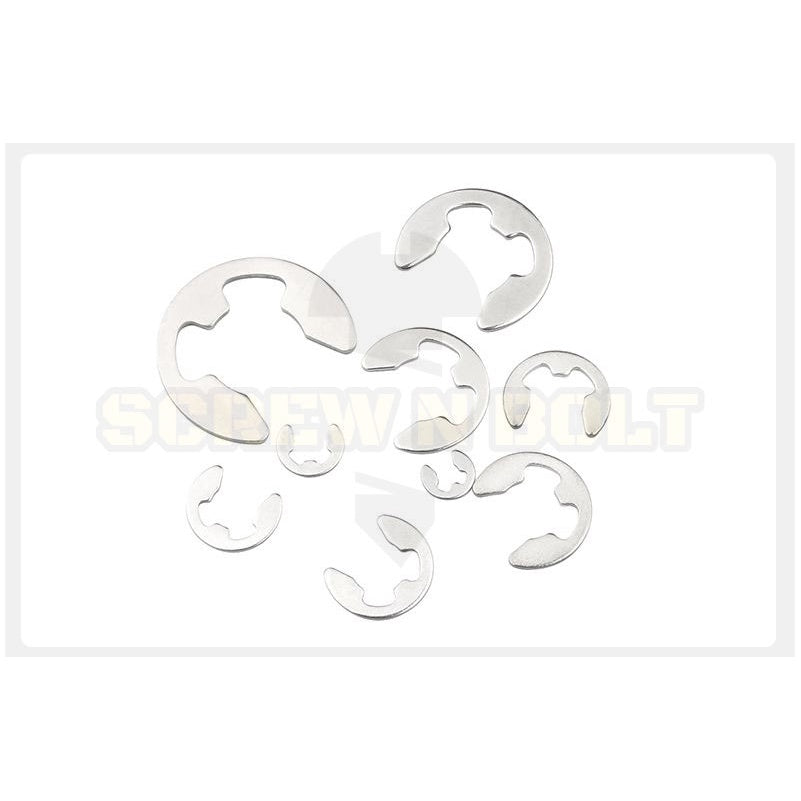 แหวนล็อค ตัวอี E อีริง แหวนเกือกม้า คลิปล็อคแกน สแตนเลส 304 - dia 1.2 - 15 mm. / Retaining E-Clip Shaft Ring SUS304