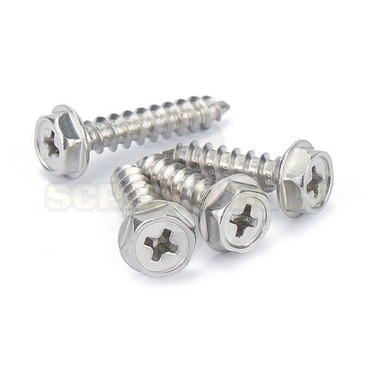 สกรู น็อต หัวหกเหลี่ยมติดแหวน ติดจาน แฉก มีลาย สแตนเลส 304 เกลียวปล่อย M3M4M5M6 / Hex Washer Phil Serration Tapping