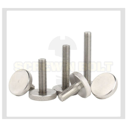 น็อต สกรู ลูกบิด มือจับ มือหมุน หัวบาง สแตนเลส 304 เกลียวมิล หยาบ M2 M2.5 M3 M4 / Thin Knurled Thumb Screw, SUS304