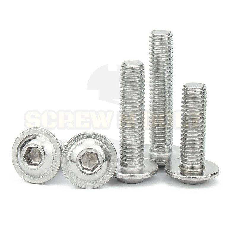 น็อต สกรู หัวจมกลม ติดแหวน ติดจาน สเตนเลส 304 เกลียวมิล หยาบ M6 M8 M10 / Button Head Washer Socket Machine Screw SUS304