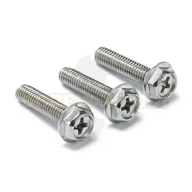 น็อต สกรู หัวหกเหลี่ยม ติดแหวน แฉก สแตนเลส 304 เกลียวมิล หยาบ M6 M8 / Indented Hex Washer Machine Screw SUS304