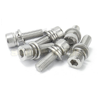 น็อต สกรู หัวจม สวมแหวน อีแปะ+สปริง สเตนเลส 304 เกลียวมิล หยาบ M6 M8 / Cap Head Flat+Spring Washer SEM SUS