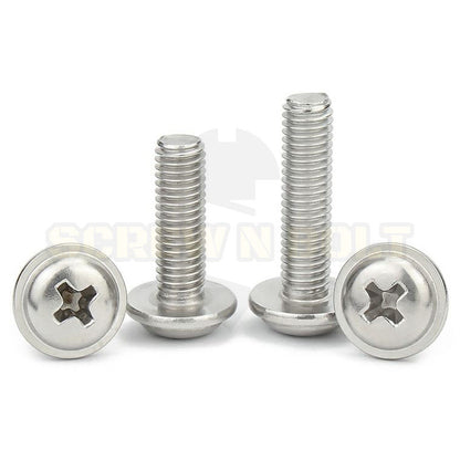 น็อต สกรู หัวกลม ติดแหวน แฉก JPW+ สเตนเลส 304 เกลียวมิล หยาบ M2 M2.5 M3 M3.5 / Pan Head Washer Machine Screw SUS304