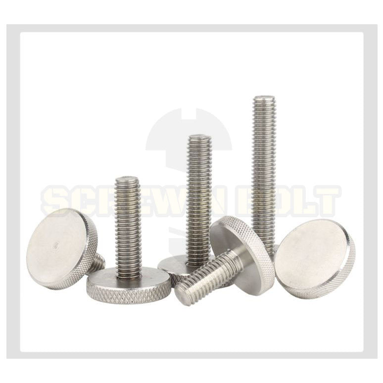 น็อต สกรู ลูกบิด มือจับ มือหมุน หัวบาง สแตนเลส 304 เกลียวมิล หยาบ M5 M6 M8 M10 / Thin Knurled Thumb Screw, SUS304
