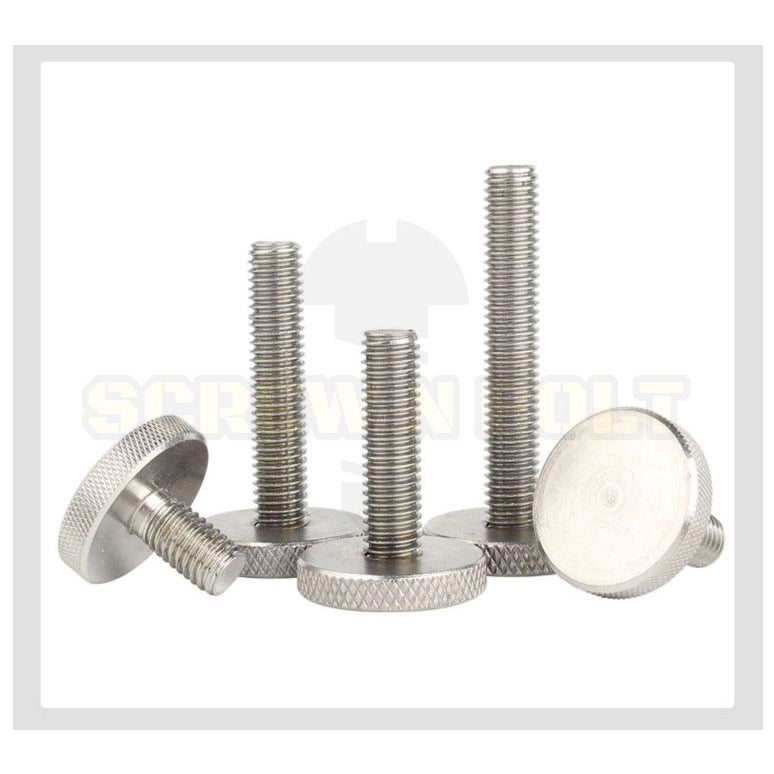 น็อต สกรู ลูกบิด มือจับ มือหมุน หัวบาง สแตนเลส 304 เกลียวมิล หยาบ M2 M2.5 M3 M4 / Thin Knurled Thumb Screw, SUS304
