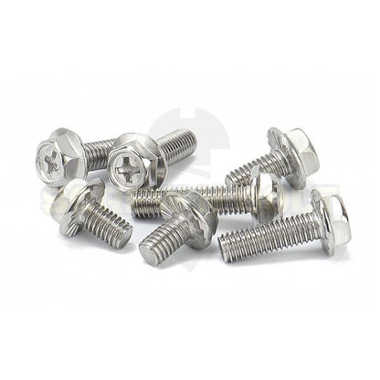 น็อต สกรู หัวหกเหลี่ยม ติดแหวน แฉก สแตนเลส 304 เกลียวมิล หยาบ M6 M8 / Indented Hex Washer Machine Screw SUS304