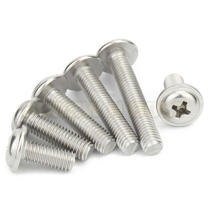 น็อต สกรู หัวกลม ติดแหวน แฉก JPW+ สเตนเลส 304 เกลียวมิล หยาบ M4 M5 M6 / Pan Head Washer Machine Screw SUS304