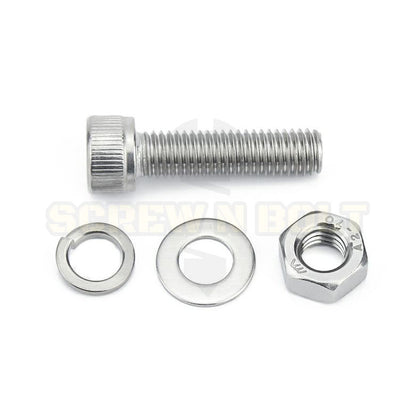 (ยกชุด) น็อต สกรู หัวจม พร้อม แหวน+สปริง+ตัวเมีย สเตนเลส 304 เกลียวมิล หยาบ M8 / (Set) Cap Socket Machine Screw SUS304