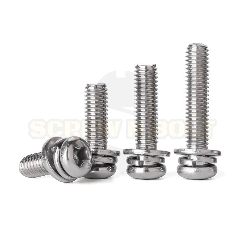 น็อต สกรู หัวกลม แฉก สวมแหวน อีแปะ+สปริง สเตนเลส 304 เกลียวมิล หยาบ M1.6M2M2.5M3 / Pan Head Flat+Spring Washer SEM SUS