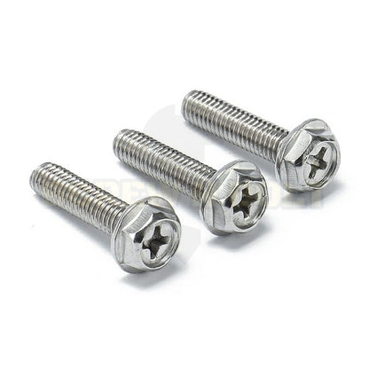น็อต สกรู หัวหกเหลี่ยม ติดแหวน แฉก สแตนเลส 304 เกลียวมิล หยาบ M3 M4 M5 / Indented Hex Washer Machine Screw SUS304