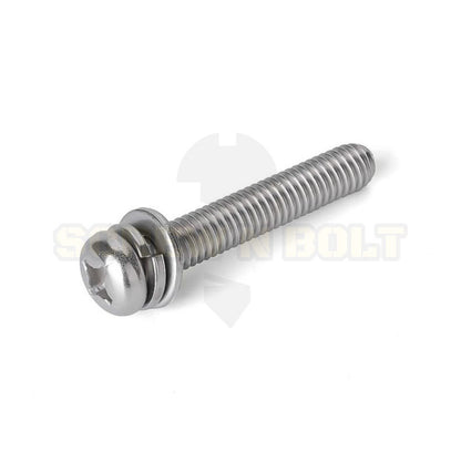 น็อต สกรู หัวกลม แฉก สวมแหวน อีแปะ+สปริง สเตนเลส 304 เกลียวมิล หยาบ M6 M8 / Pan Head Flat+Spring Washer SEM SUS
