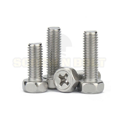 น็อต สกรู หัวหกเหลี่ยม ฝังแฉก สแตนเลส 304 เกลียวมิล หยาบ M3 M4 M5 / Indented Hexagon Machine Screw SUS