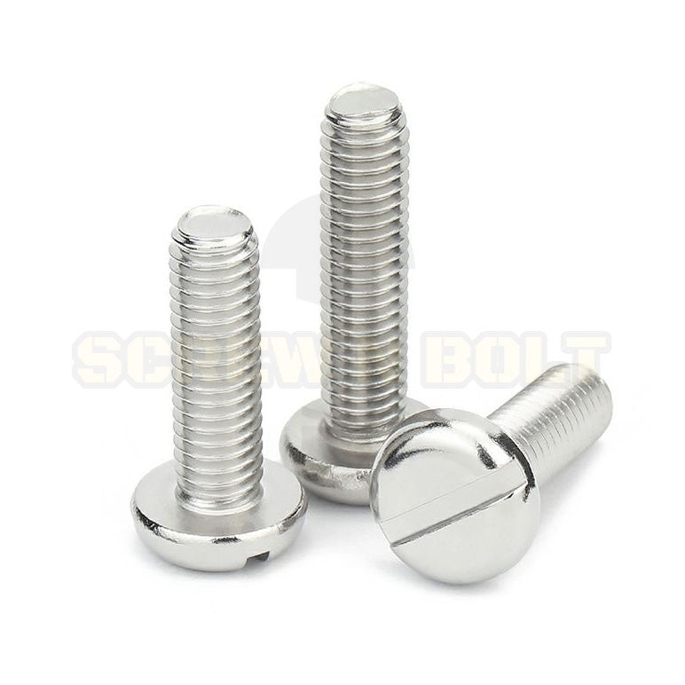 น็อต สกรู หัวกลม ผ่าหัว ไขควงแบน สแตนเลส 304 เกลียวมิล หยาบ M6 M8 M10 / Pan Head Slotted Machine Screw SUS304