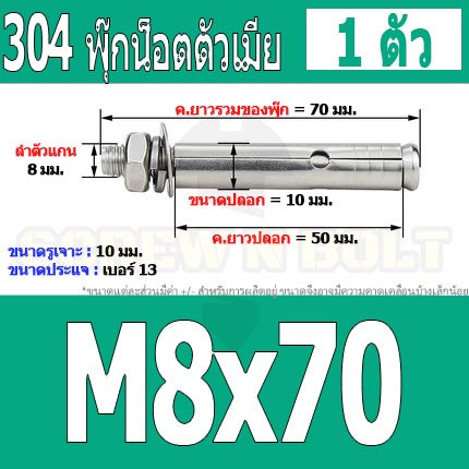 พุ๊ก พุก หัวน๊อต ตัวเมีย สแตนเลส 304 แหวนอีแปะ+สปริง M6 M8 / Sleeve Expansion Anchor Bolt with Nut SUS304 M6 M8