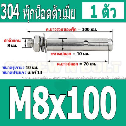 พุ๊ก พุก หัวน๊อต ตัวเมีย สแตนเลส 304 แหวนอีแปะ+สปริง M6 M8 / Sleeve Expansion Anchor Bolt with Nut SUS304 M6 M8