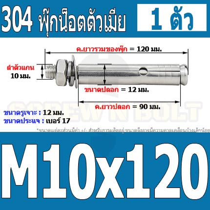 พุ๊ก พุก หัวน๊อต ตัวเมีย สแตนเลส 304 แหวนอีแปะ+สปริง M10 / Sleeve Expansion Anchor Bolt with Nut SUS304 M10