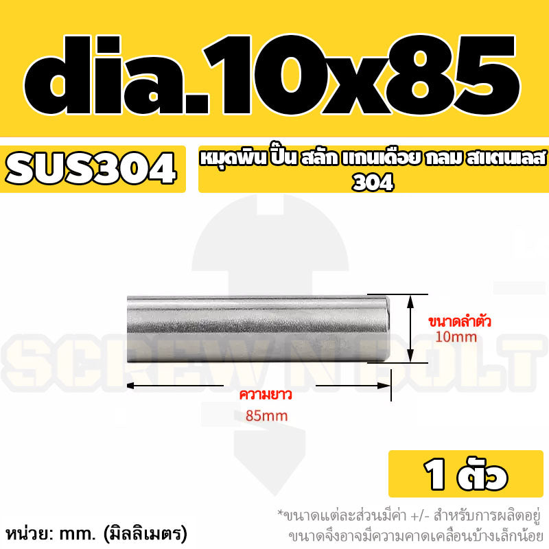 หมุดพิน ปิ๊น สลัก แกนเดือย สแตนเลส 304 กลม dia. 10 mm. / Solid Parallel / Dowel Pins SUS304 dia. 10 mm.