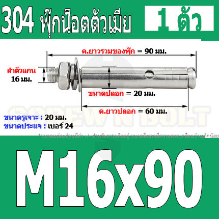 พุ๊ก พุก หัวน๊อต ตัวเมีย สแตนเลส 304 แหวนอีแปะ+สปริง M14 M16 / Sleeve Expansion Anchor Bolt with Nut SUS304 M14 M16